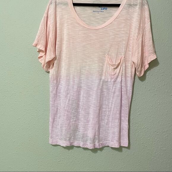 Blue Life Pink & Purple Ombré Pocket Tee Short Sleeve Knot Back Womens S Beachy - Picture 2 of 9
